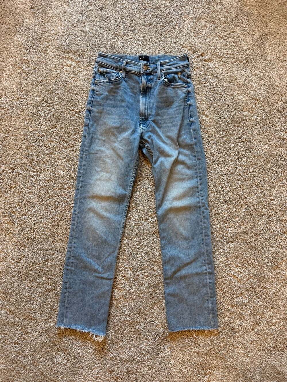 MOTHER High Waisted Rider Ankle Fray Jeans Fish Out Of Water Size 27